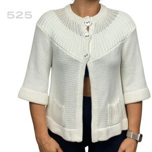 Revolve 525 America Ivory Knit Button 1/2 Sleeve Cardigan Shrug - Size M
